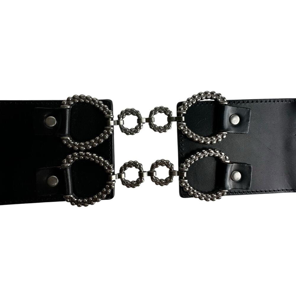 Free People Wide Black Double Ring Studded Boho Western Waist Belt Size S/M
